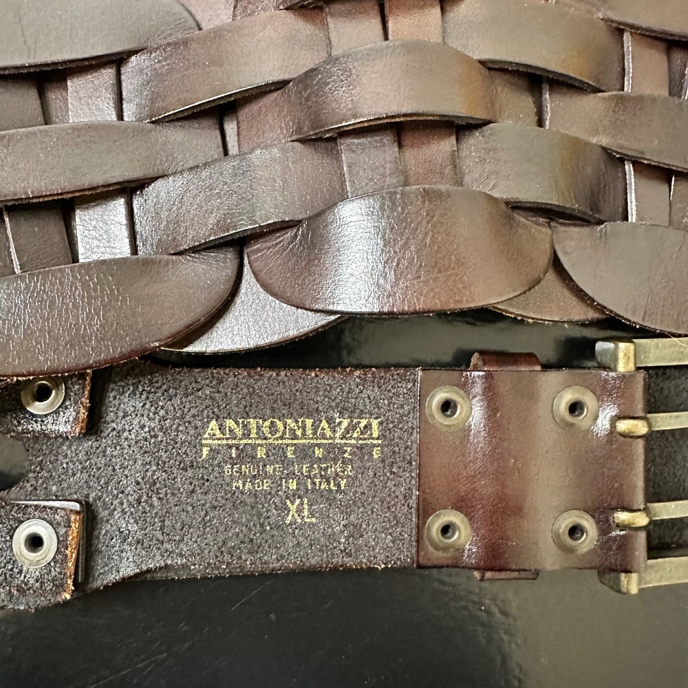 Antoniazzi Firenze Italy Brown Woven Leather Wide Waist Belt Scalloped XL Boho - Picture 2 of 9